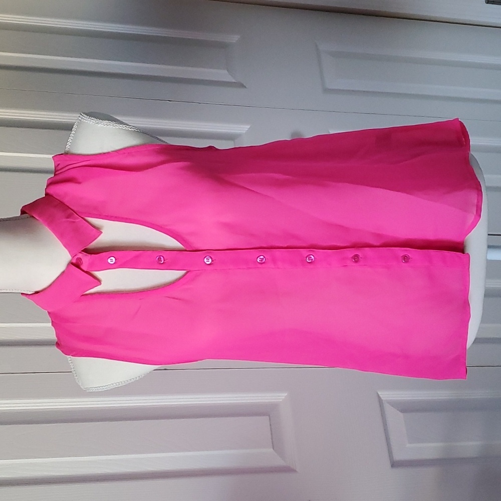 Sheer Button Down Sleeveless top, Pink, Medium